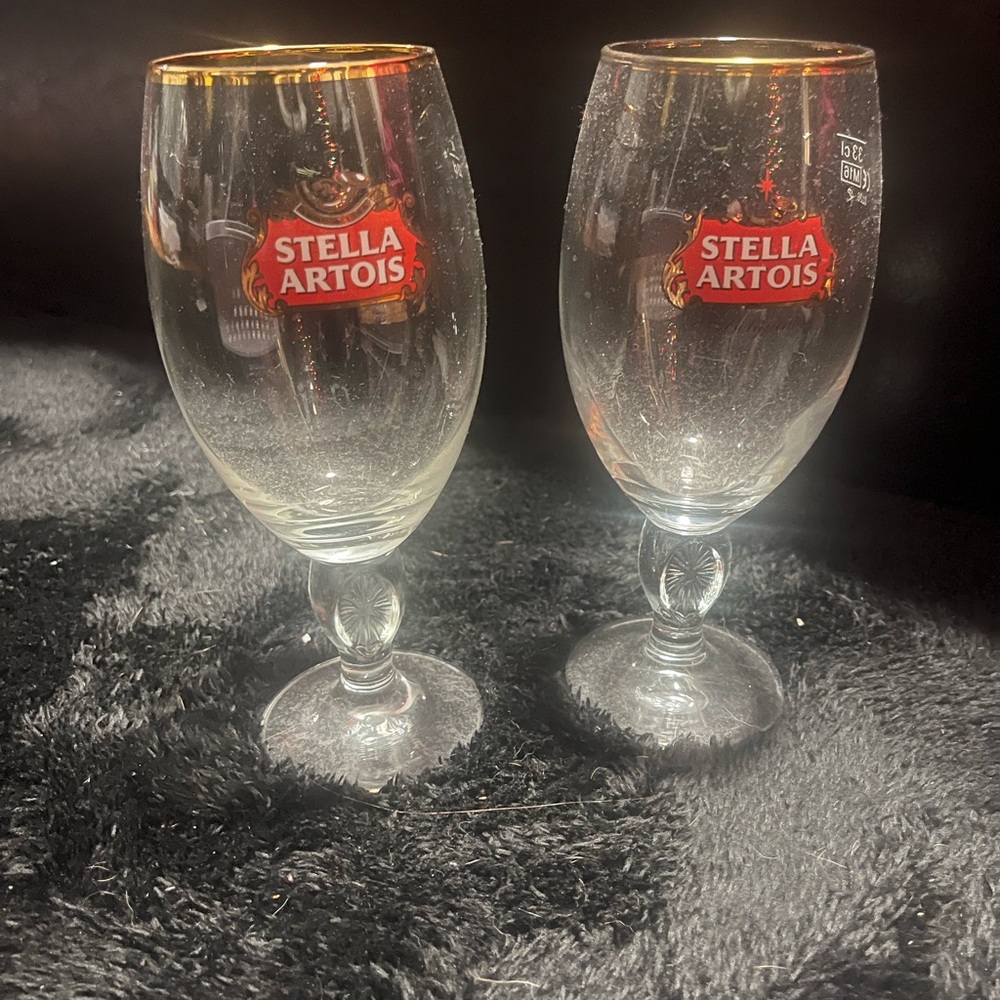 Stella Artois Gold Rimmed Beer Glasses